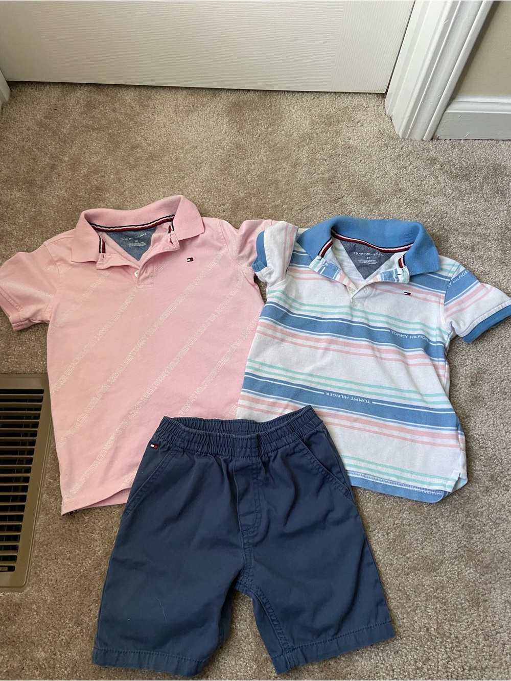 Tommy Hilfiger Kids' Pink Polo & Striped Polo Set with Navy Shorts